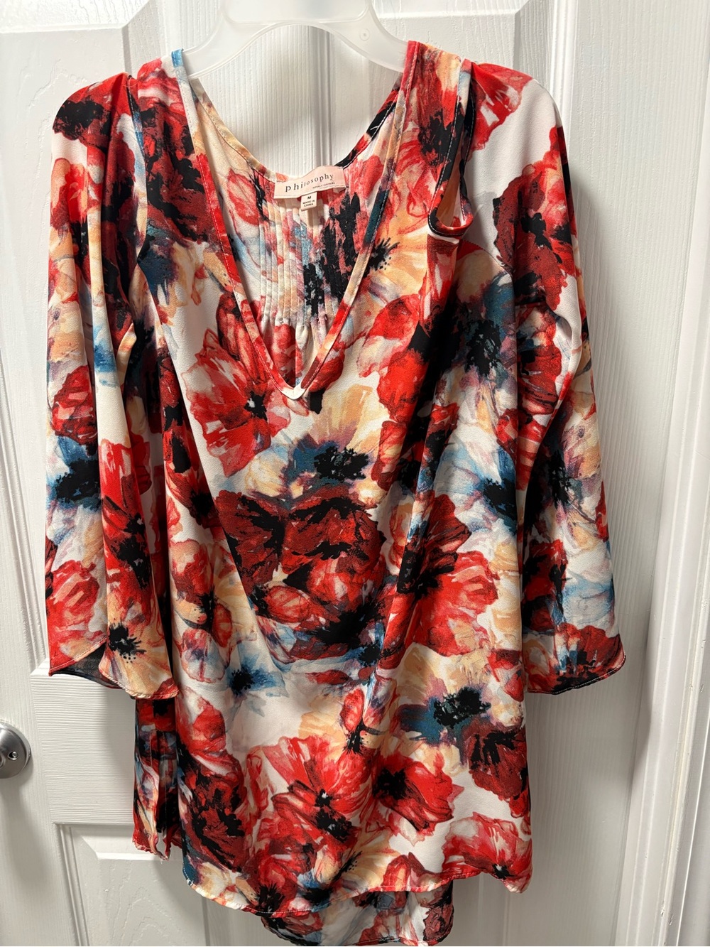 Philosophy Floral Blouse in Red, Cream & Blue